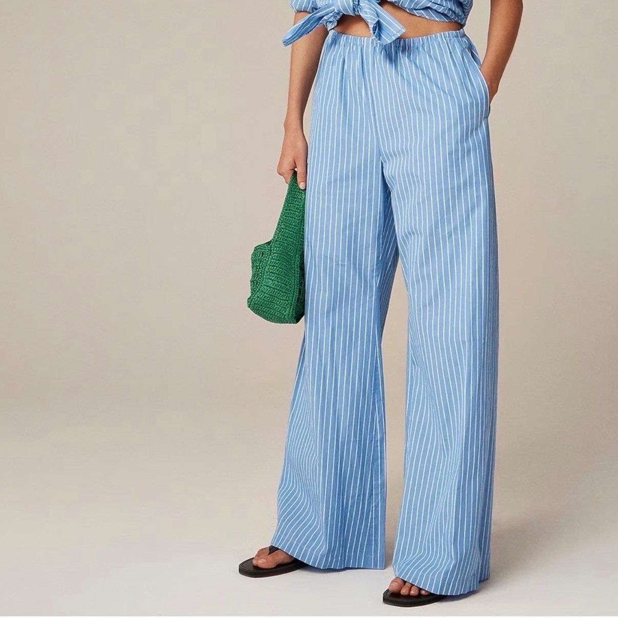 J. Crew Cosmo Pants Oxford Stripe Blue White Wide Leg Cotton Poplin - Xxsmall